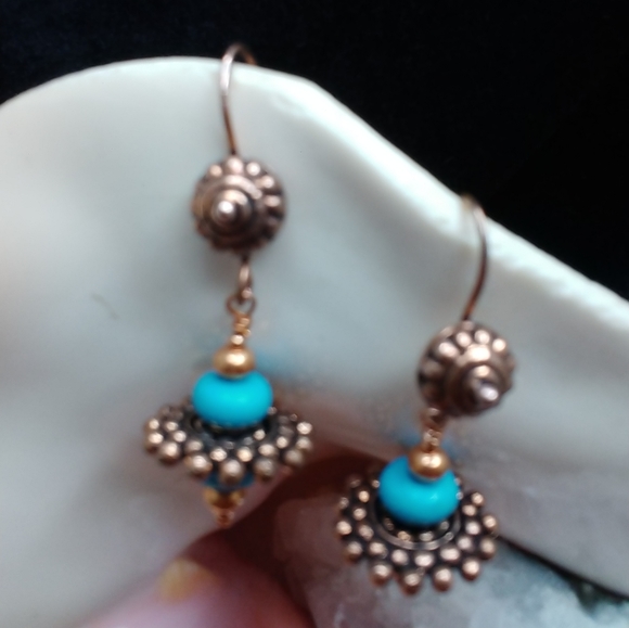 Turquoise and Copper Earrings - Picture 2 of 2